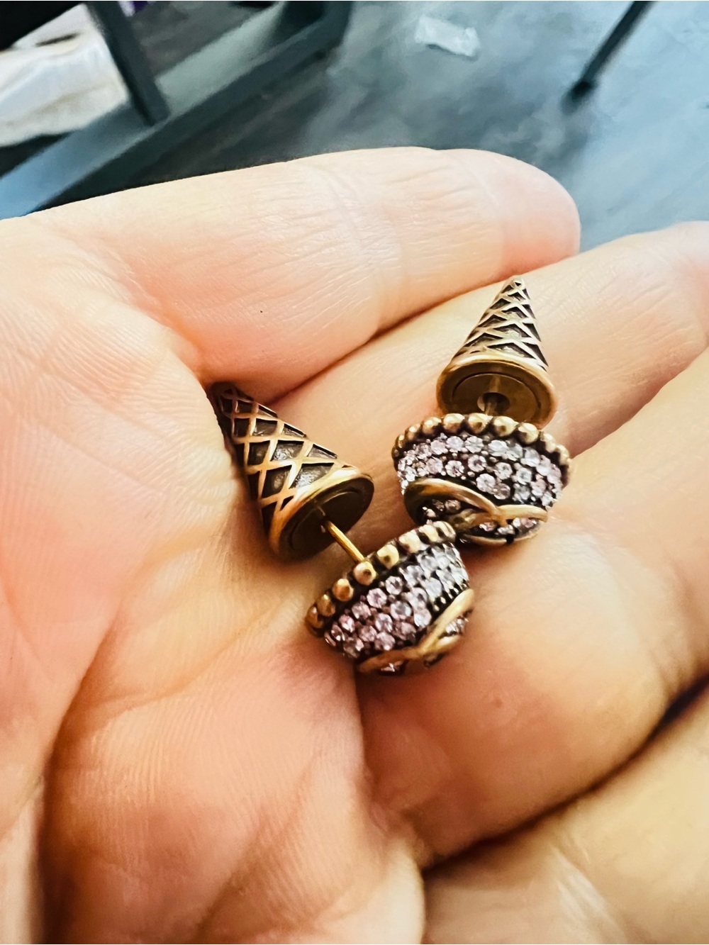 Unbranded Antique Gold Ice Cream Cone Stud Earrings with Crystals